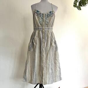 Twelfth Street by Cynthia Vincent Cotton Midi Dress S Neutral Earth Tones Boho